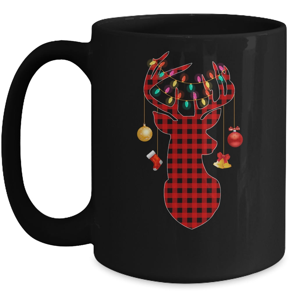 Classic Red Black Christmas Buffalo Plaid Deer Mug | siriusteestore