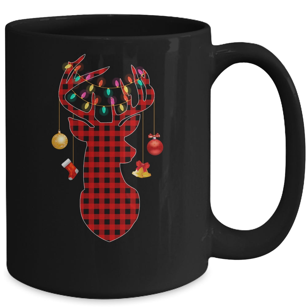 Classic Red Black Christmas Buffalo Plaid Deer Mug | siriusteestore