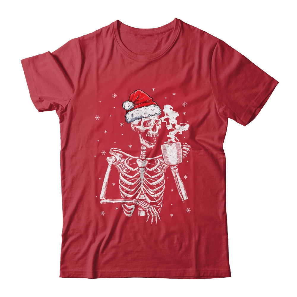 Coffee Drinking Skeleton Christmas Skull Santa Hat Xmas Shirt & Sweatshirt | siriusteestore