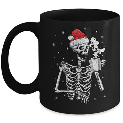 Coffee Drinking Skeleton Christmas Skull Santa Hat Xmas Mug | siriusteestore