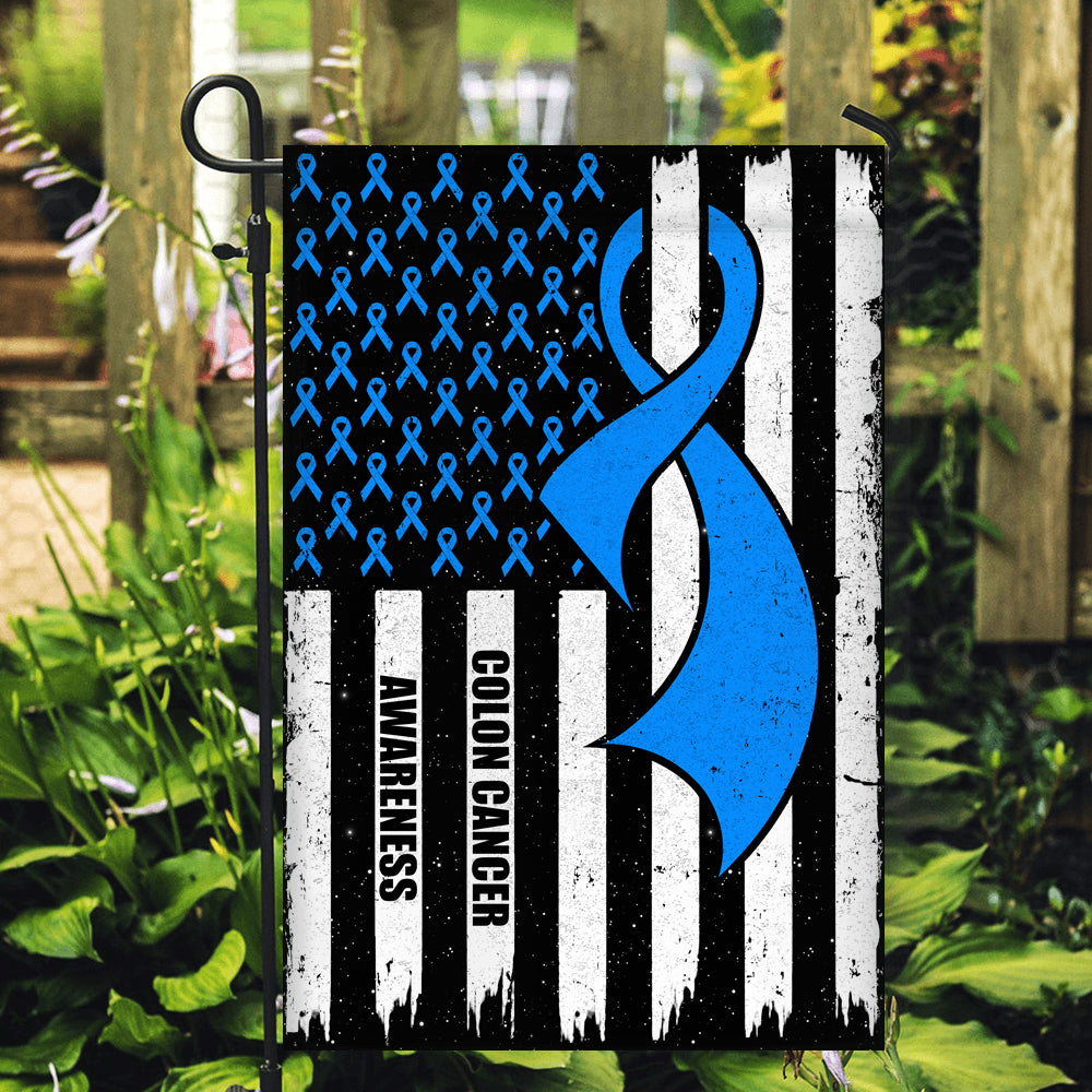 Colon Cancer Awareness America Flag Blue Ribbon | siriusteestore