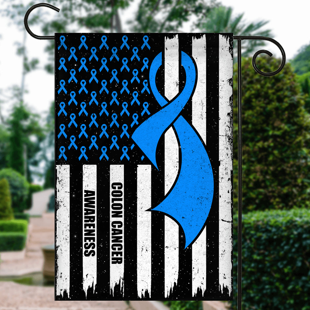 Colon Cancer Awareness America Flag Blue Ribbon | siriusteestore