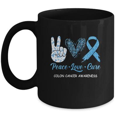 Colon Cancer Awareness Peace Love Cure Leopard Mug | siriusteestore