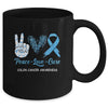 Colon Cancer Awareness Peace Love Cure Leopard Mug | siriusteestore