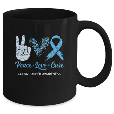 Colon Cancer Awareness Peace Love Cure Leopard Mug | siriusteestore