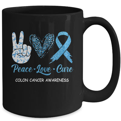 Colon Cancer Awareness Peace Love Cure Leopard Mug | siriusteestore