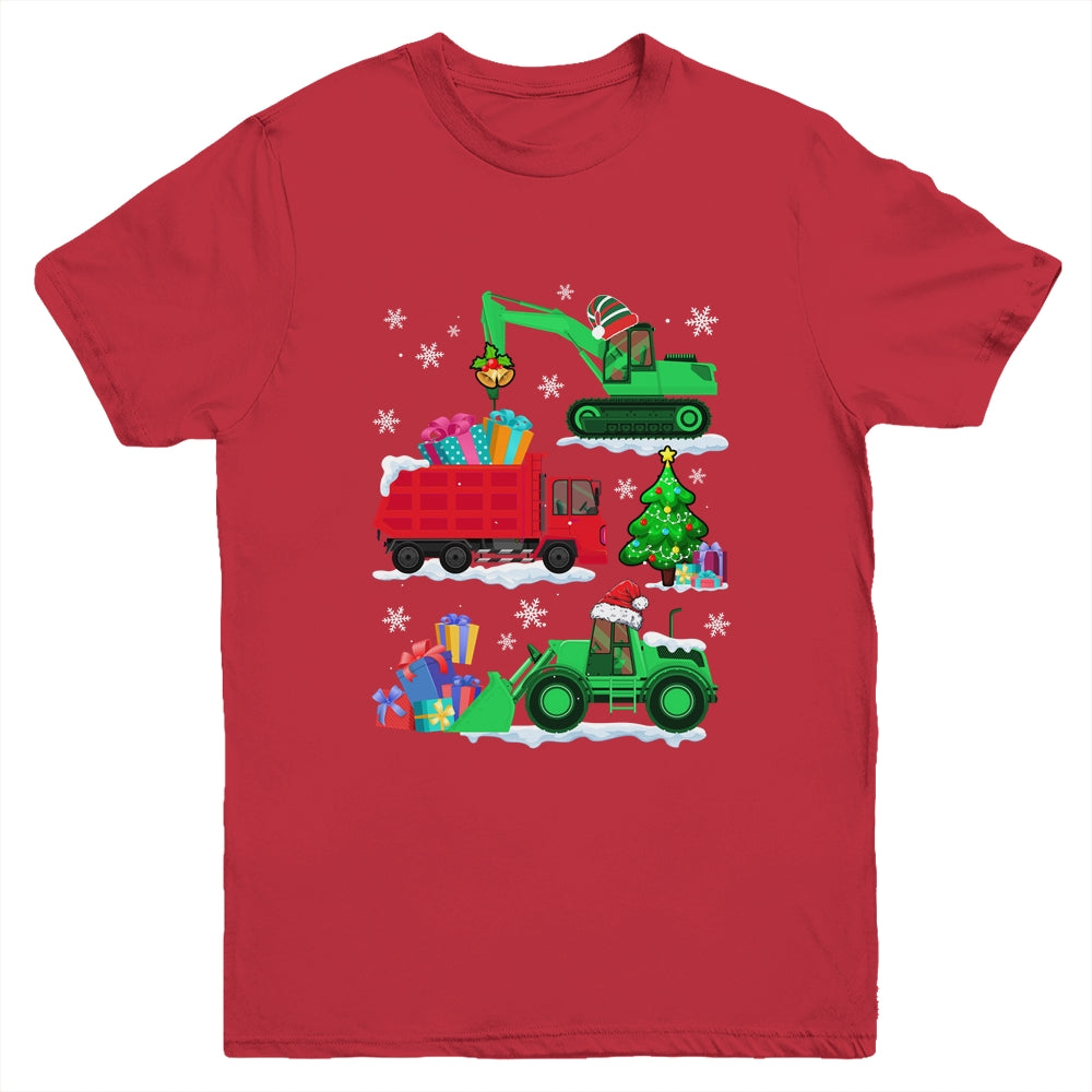 Construction Vehicle Christmas Red Trucks Winter Boys Youth Shirt | siriusteestore