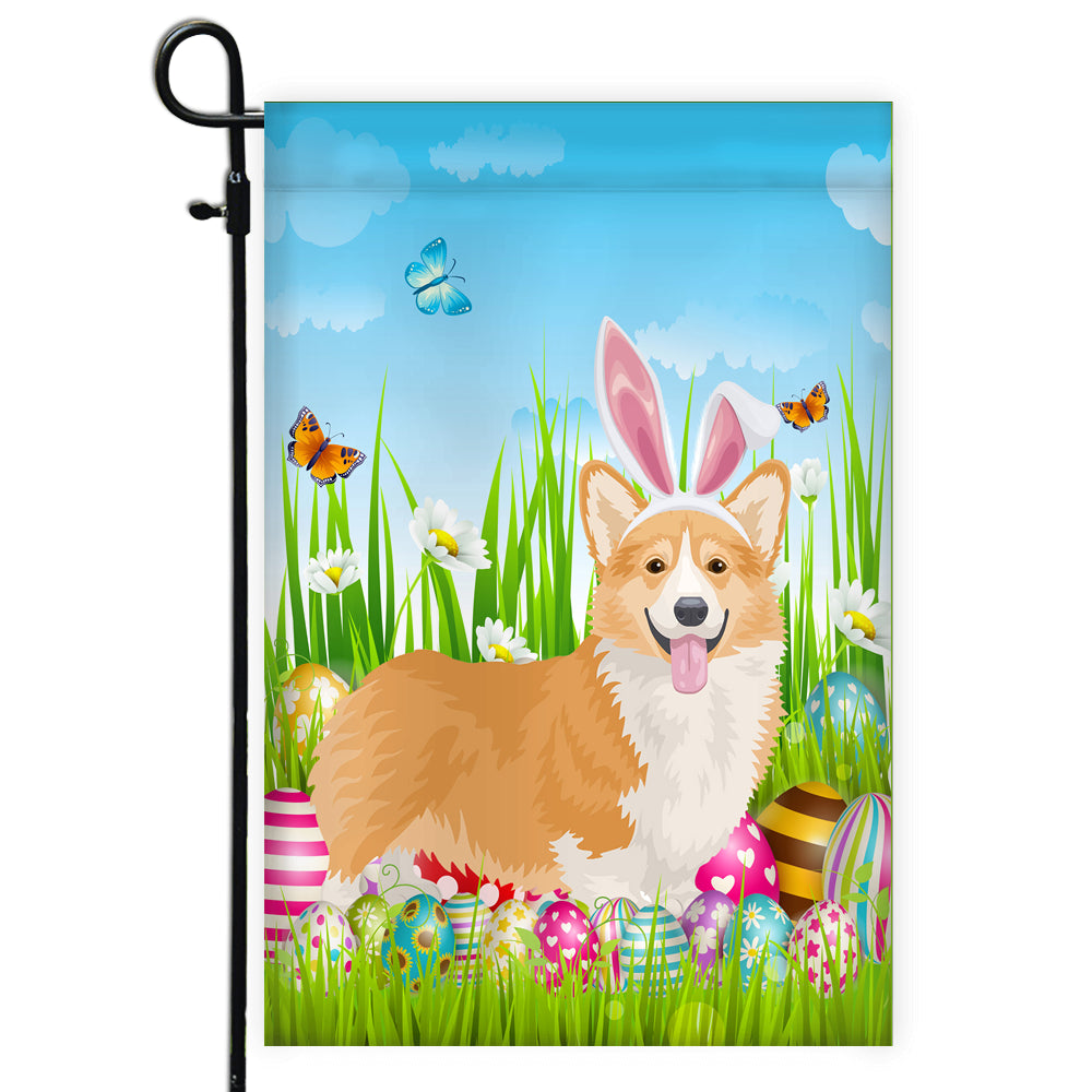 Corgi Happy Easter Day Holiday Flag Funny Dog Dog Wear Bunny Ears Headband Cute for Home Decor | siriusteestore