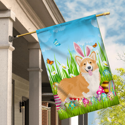 Corgi Happy Easter Day Holiday Flag Funny Dog Dog Wear Bunny Ears Headband Cute for Home Decor | siriusteestore