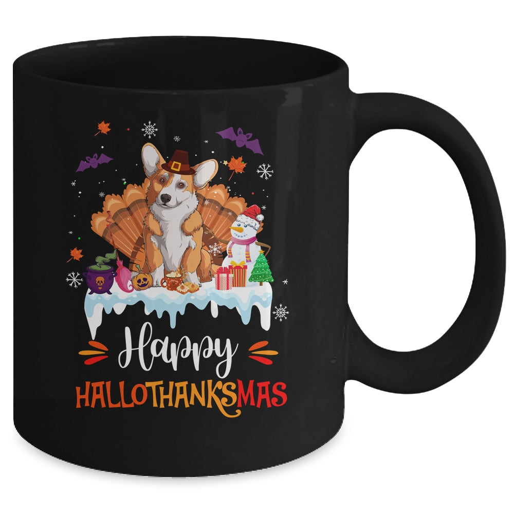 Corgi Happy HalloThanksMas Halloween Thanksgiving Christmas Mug | siriusteestore