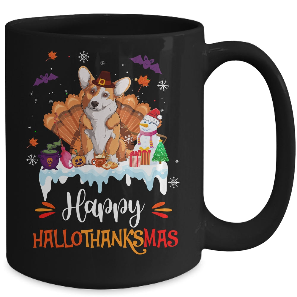 Corgi Happy HalloThanksMas Halloween Thanksgiving Christmas Mug | siriusteestore