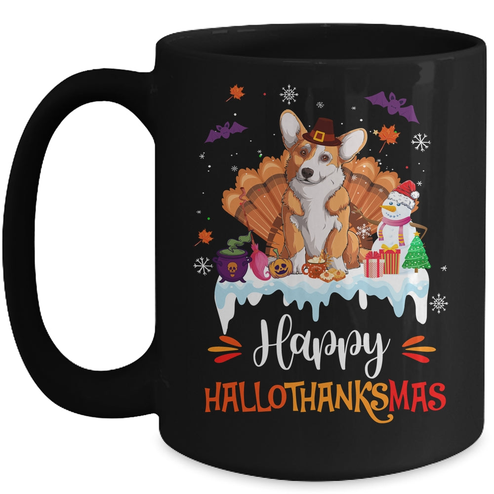 Corgi Happy HalloThanksMas Halloween Thanksgiving Christmas Mug | siriusteestore