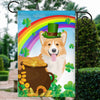 Corgi St Patrick's Day Dog Flag Funny Peeking Dog Wear Green Hat Golden Pot Coin Shamrock Rainbow Spring Banner for Home Decor | siriusteestore