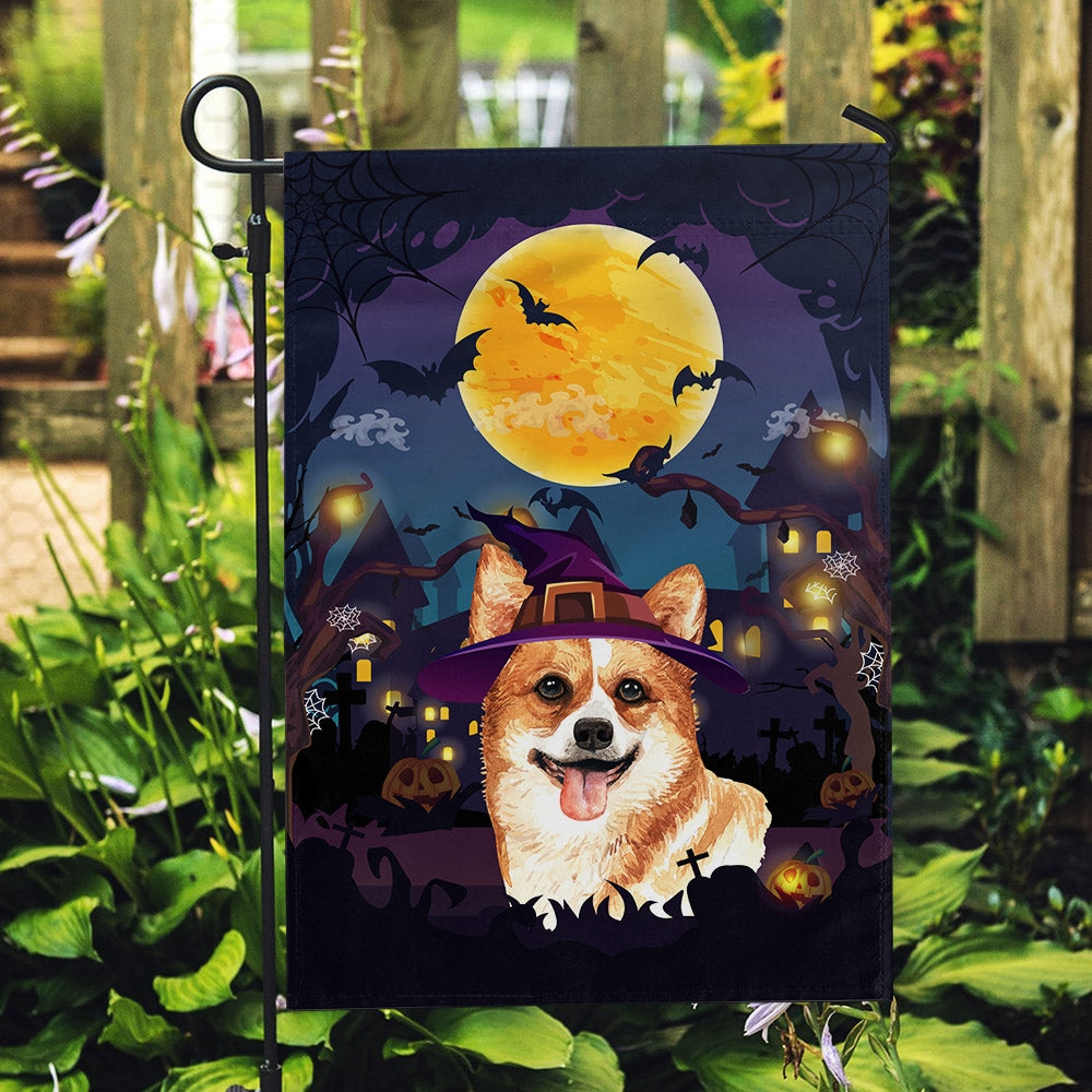 Corgi Witch Halloween Flag Castle Background For Dog Lover Home | siriusteestore