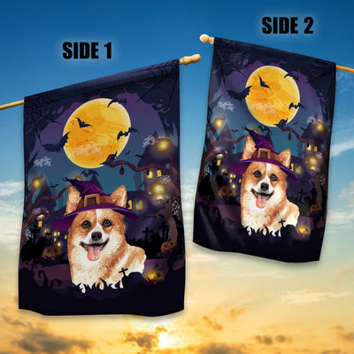 Corgi Witch Halloween Flag Castle Background For Dog Lover Home | siriusteestore