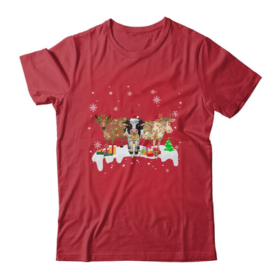 Cow Reindeer Santa Hat Christmas Light Funny Cows Lover Xmas Shirt & Sweatshirt | siriusteestore