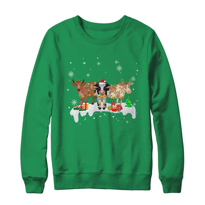 Cow Reindeer Santa Hat Christmas Light Funny Cows Lover Xmas Shirt & Sweatshirt | siriusteestore