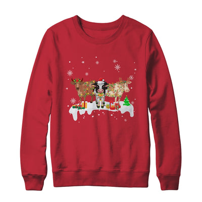 Cow Reindeer Santa Hat Christmas Light Funny Cows Lover Xmas Shirt & Sweatshirt | siriusteestore