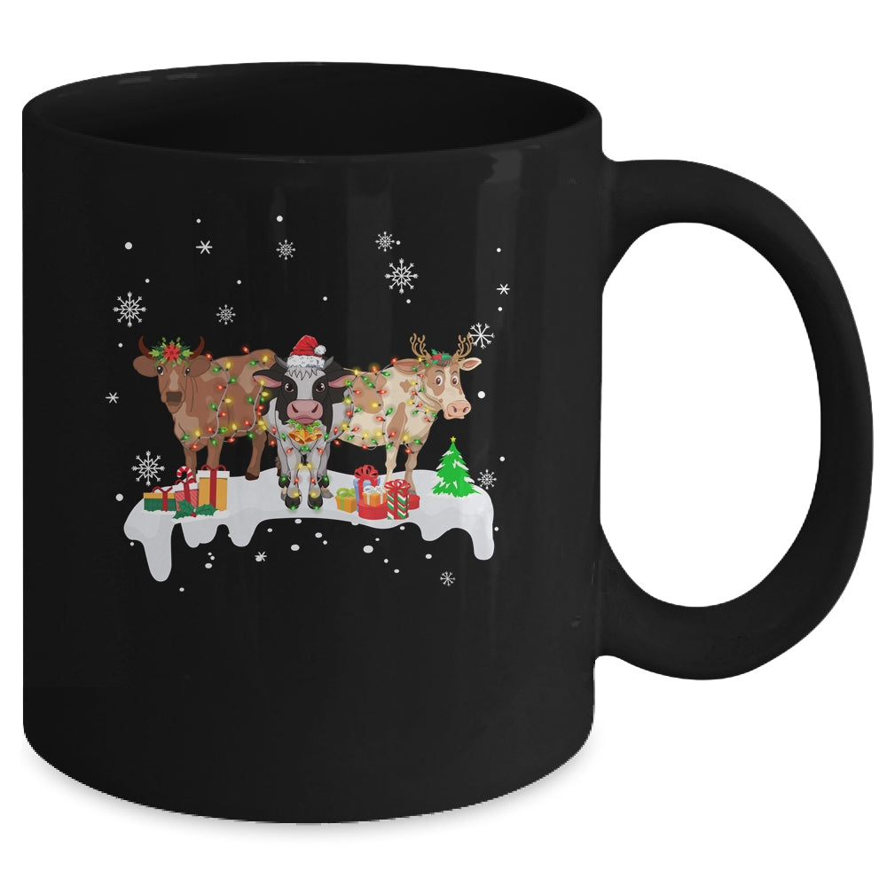 Cow Reindeer Santa Hat Christmas Light Funny Cows Lover Xmas Mug | siriusteestore