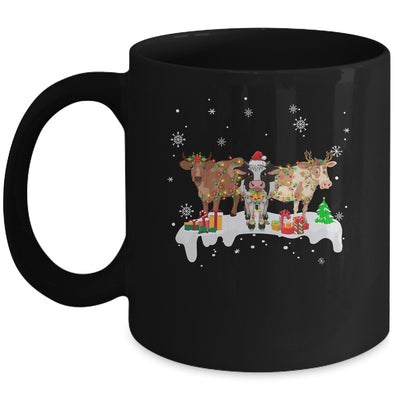 Cow Reindeer Santa Hat Christmas Light Funny Cows Lover Xmas Mug | siriusteestore