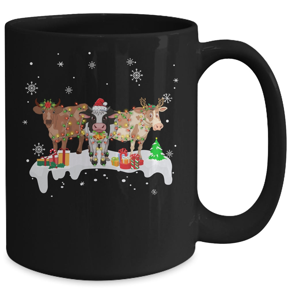 Cow Reindeer Santa Hat Christmas Light Funny Cows Lover Xmas Mug | siriusteestore