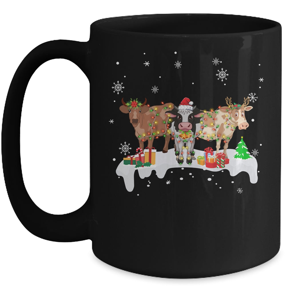 Cow Reindeer Santa Hat Christmas Light Funny Cows Lover Xmas Mug | siriusteestore
