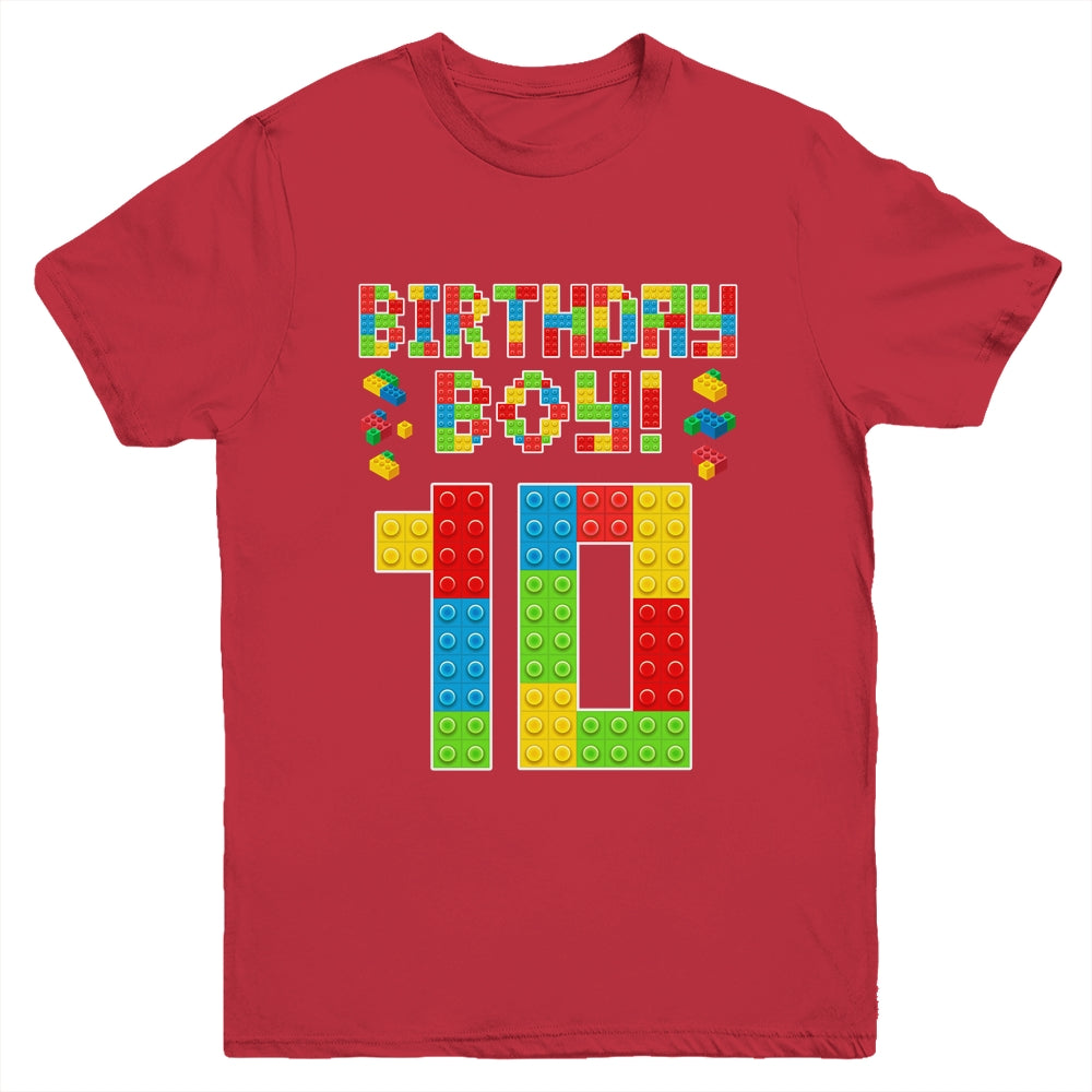 Cute 10th Birthday 10 Years Old Block Building Boys Lover Youth Shirt | siriusteestore