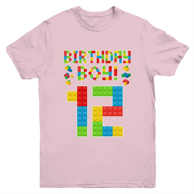 Cute 12th Birthday 12 Years Old Block Building Boys Lover Youth Shirt | siriusteestore