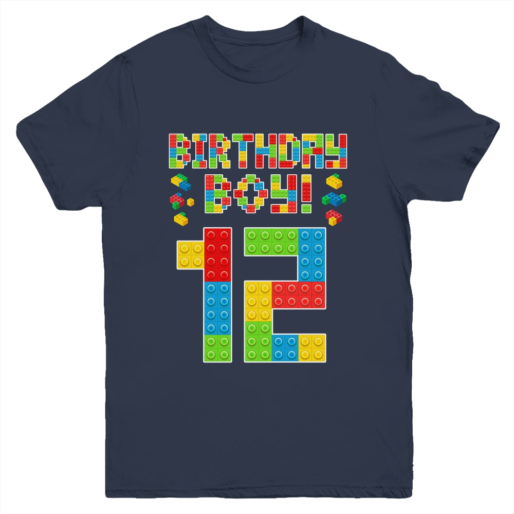 Cute 12th Birthday 12 Years Old Block Building Boys Lover Youth Shirt | siriusteestore