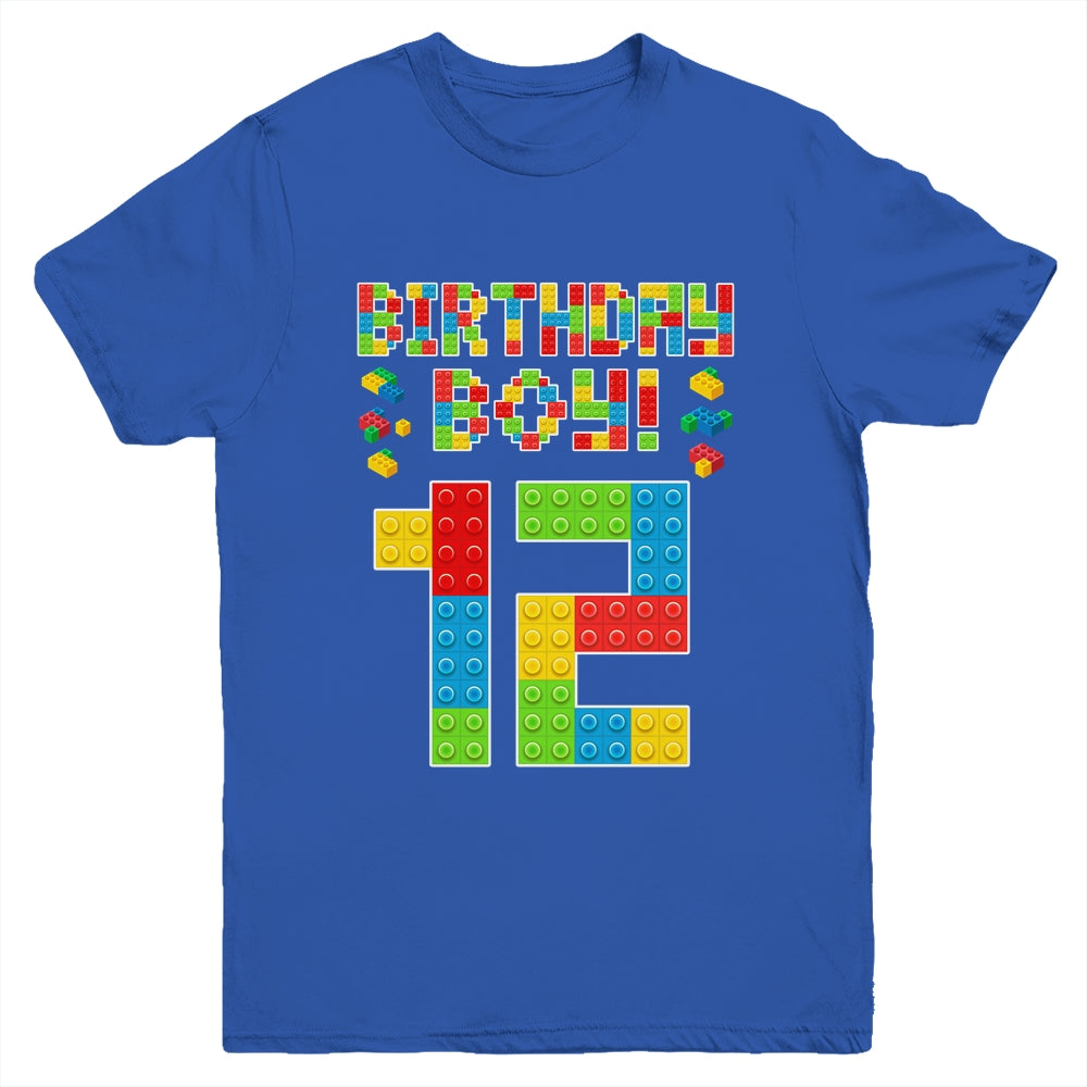 Cute 12th Birthday 12 Years Old Block Building Boys Lover Youth Shirt | siriusteestore