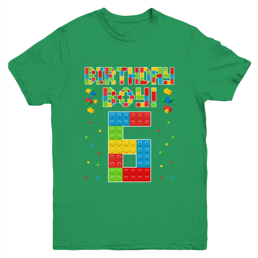 Cute 6th Birthday 6 Years Old Block Building Boys Lover Youth Shirt | siriusteestore