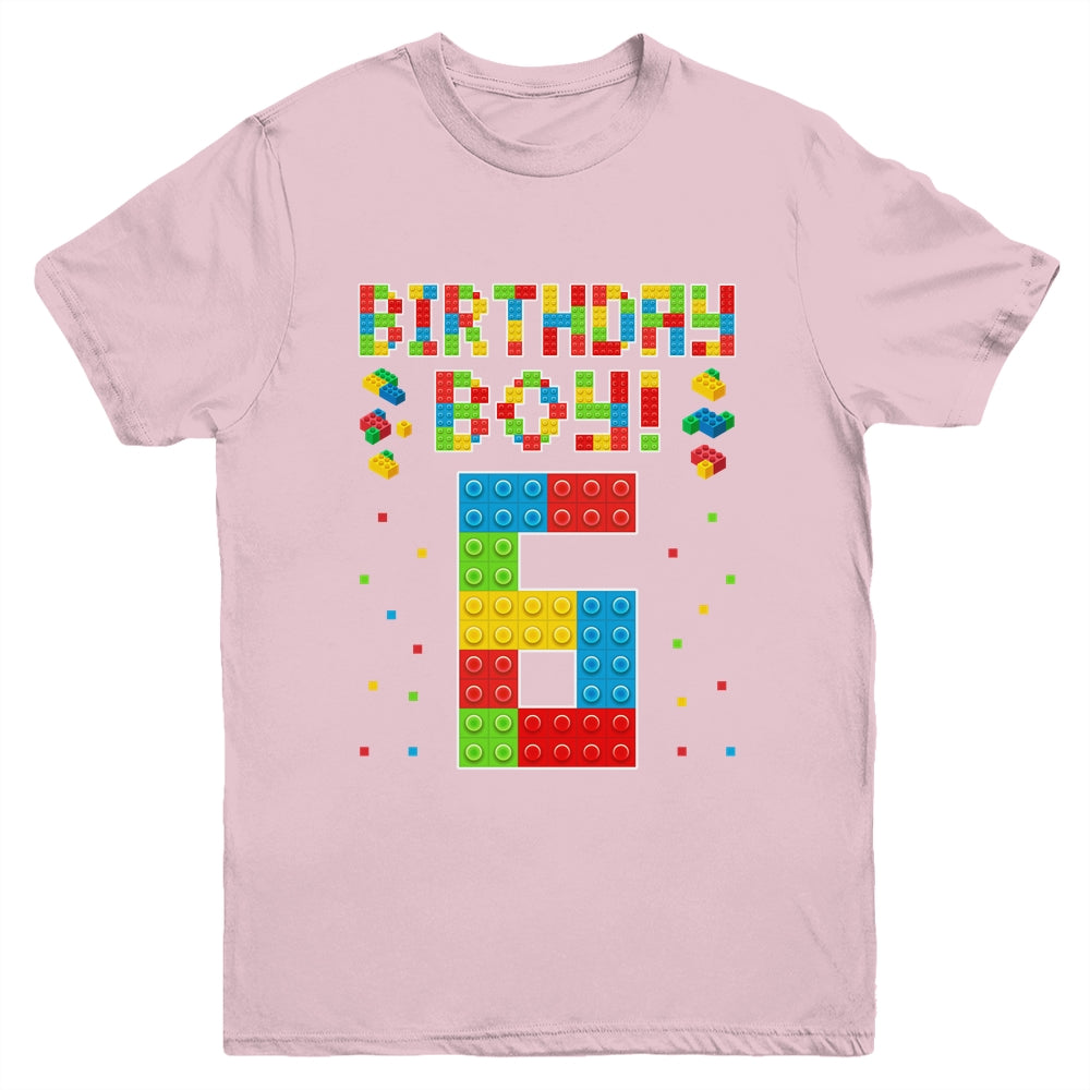 Cute 6th Birthday 6 Years Old Block Building Boys Lover Youth Shirt | siriusteestore