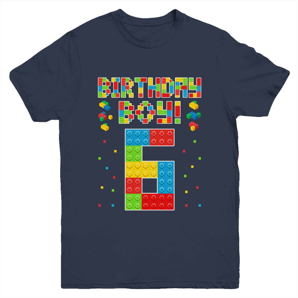 Cute 6th Birthday 6 Years Old Block Building Boys Lover Youth Shirt | siriusteestore
