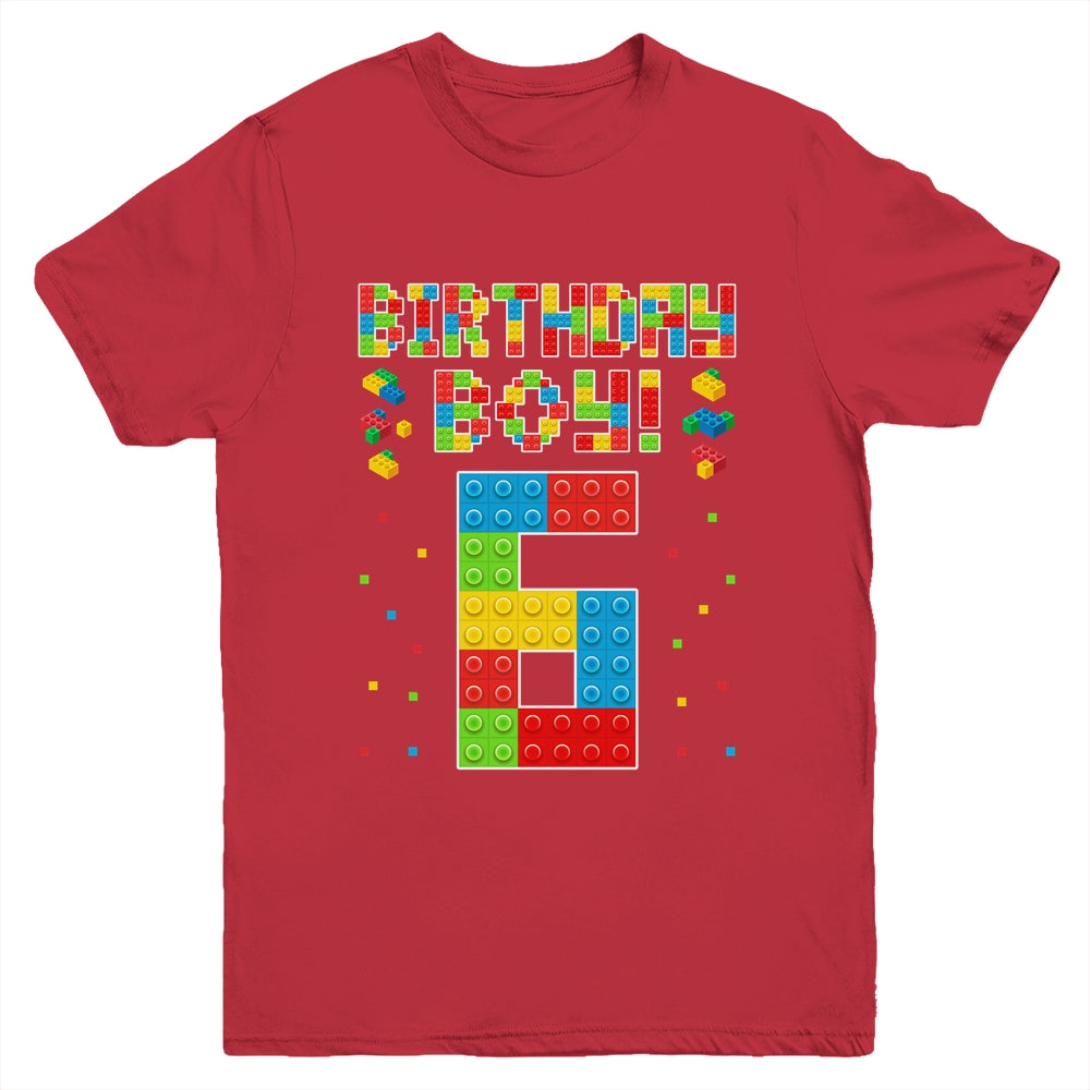Cute 6th Birthday 6 Years Old Block Building Boys Lover Youth Shirt | siriusteestore