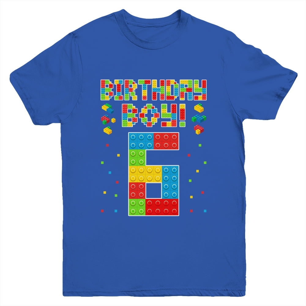 Cute 6th Birthday 6 Years Old Block Building Boys Lover Youth Shirt | siriusteestore