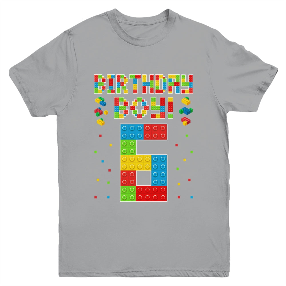 Cute 6th Birthday 6 Years Old Block Building Boys Lover Youth Shirt | siriusteestore