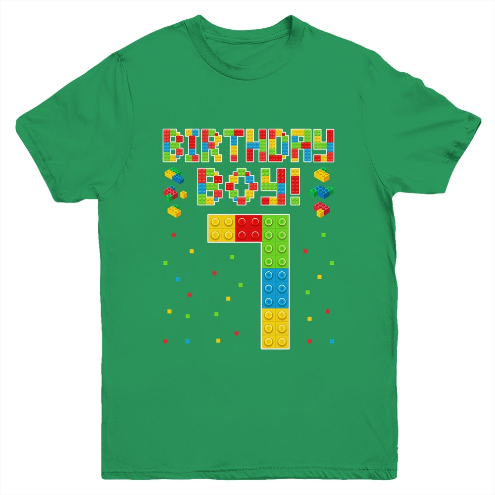 Cute 7th Birthday 7 Years Old Block Building Boys Lover Youth Shirt | siriusteestore
