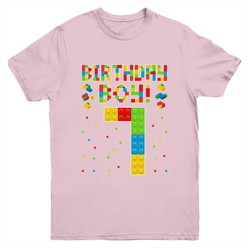 Cute 7th Birthday 7 Years Old Block Building Boys Lover Youth Shirt | siriusteestore