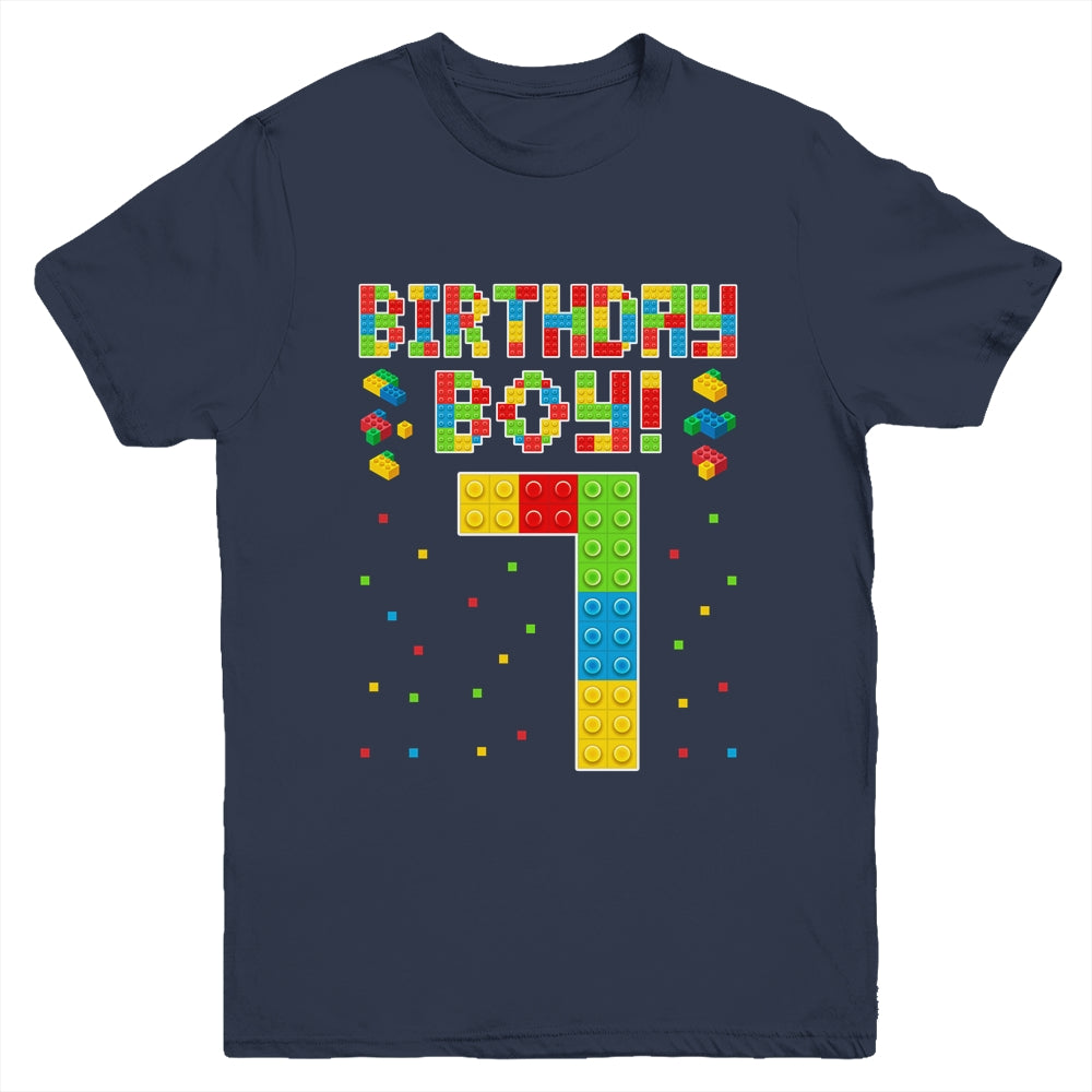 Cute 7th Birthday 7 Years Old Block Building Boys Lover Youth Shirt | siriusteestore