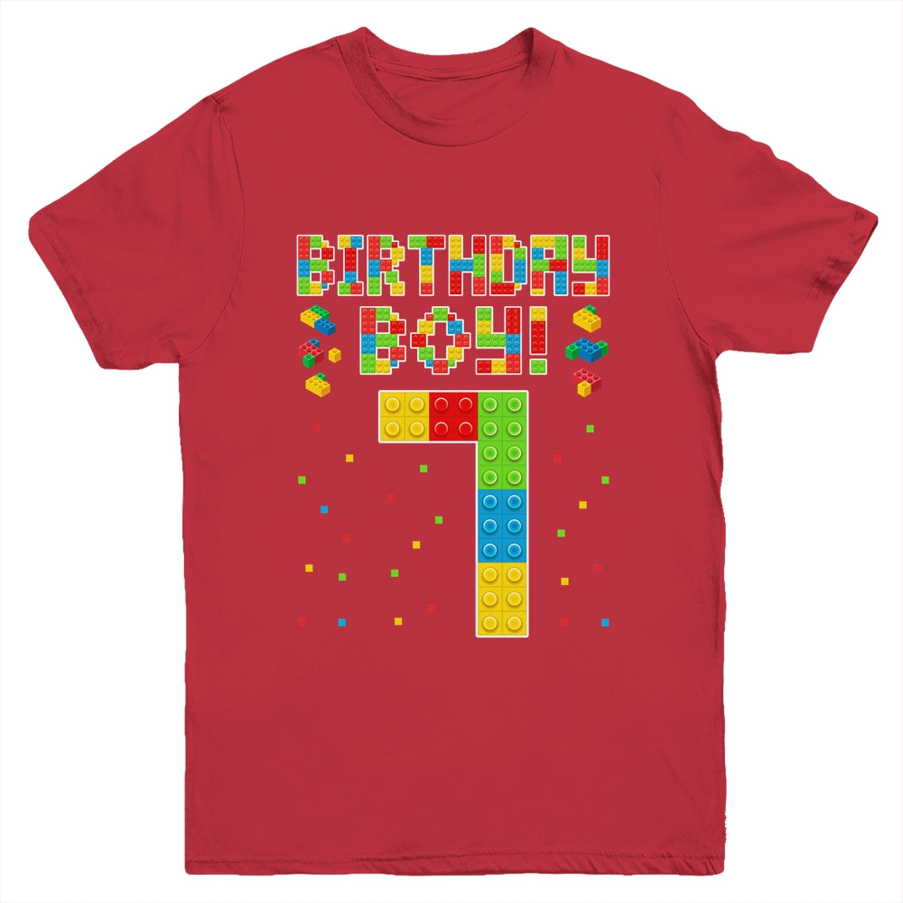 Cute 7th Birthday 7 Years Old Block Building Boys Lover Youth Shirt | siriusteestore