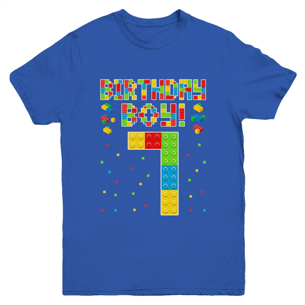 Cute 7th Birthday 7 Years Old Block Building Boys Lover Youth Shirt | siriusteestore