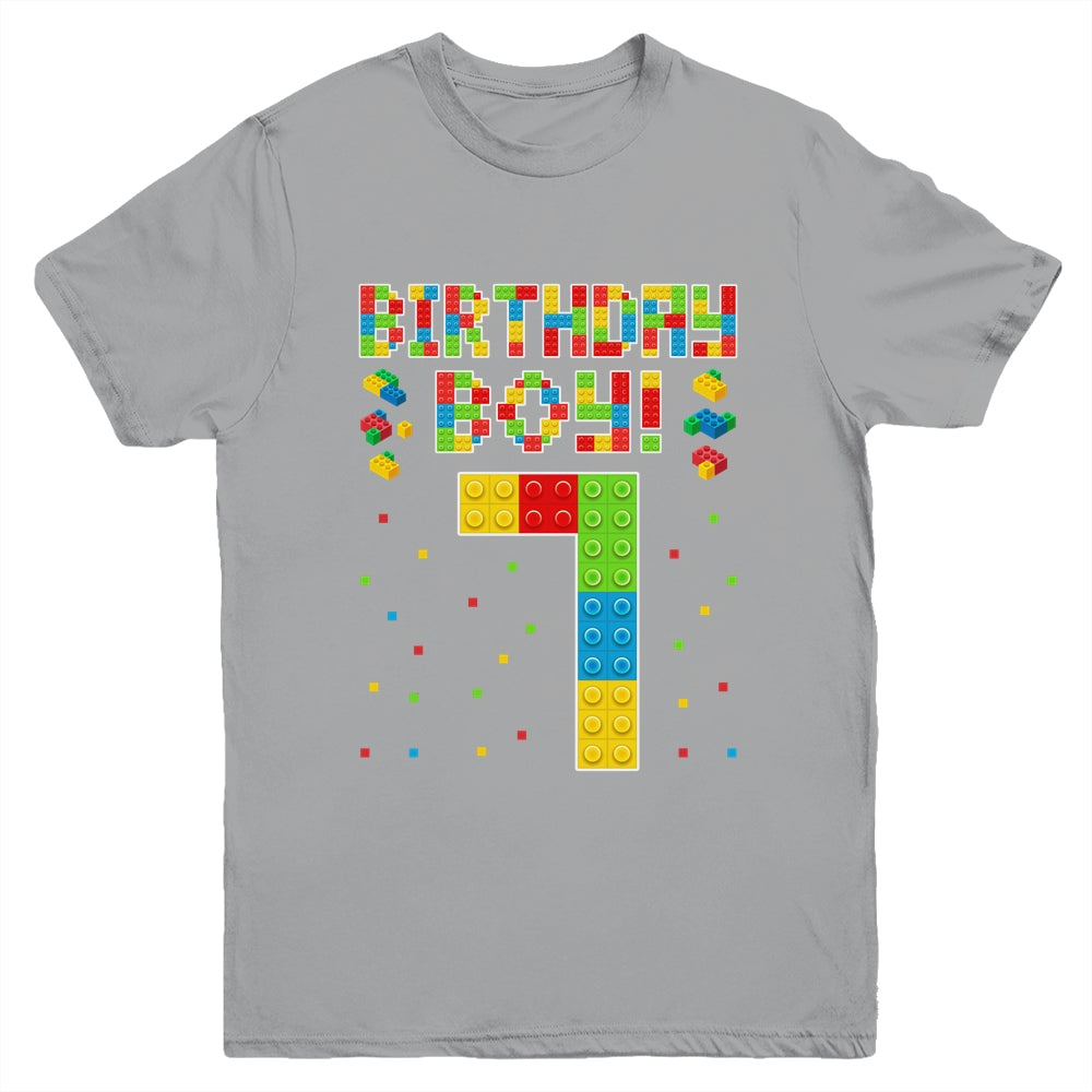 Cute 7th Birthday 7 Years Old Block Building Boys Lover Youth Shirt | siriusteestore