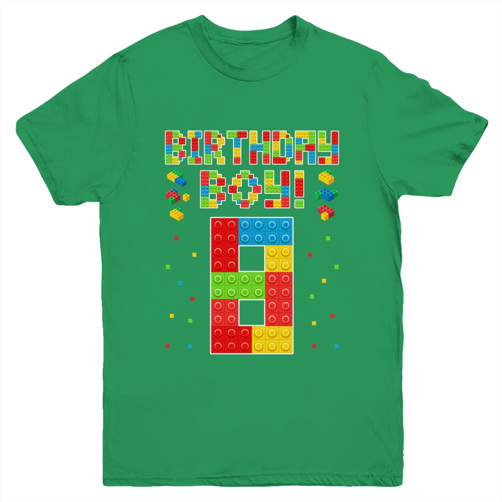 Cute 8th Birthday 8 Years Old Block Building Boys Lover Youth Shirt | siriusteestore