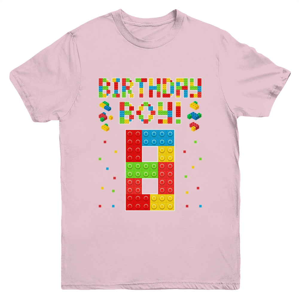 Cute 8th Birthday 8 Years Old Block Building Boys Lover Youth Shirt | siriusteestore