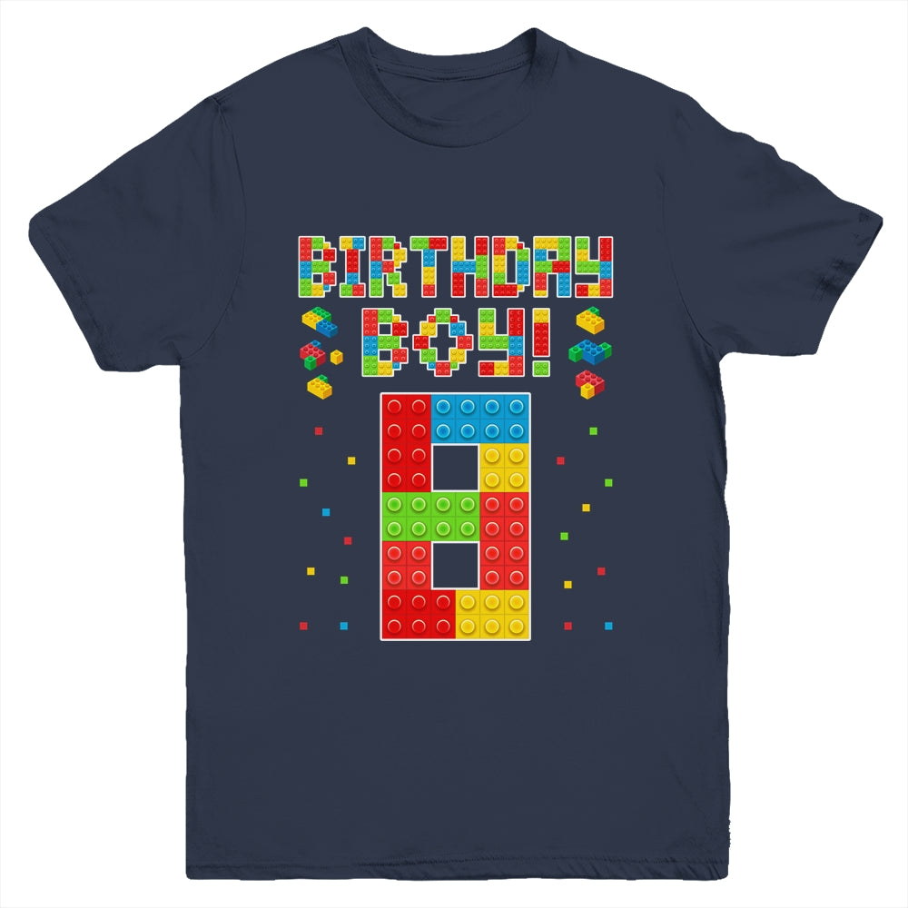 Cute 8th Birthday 8 Years Old Block Building Boys Lover Youth Shirt | siriusteestore