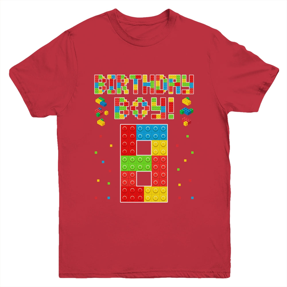 Cute 8th Birthday 8 Years Old Block Building Boys Lover Youth Shirt | siriusteestore