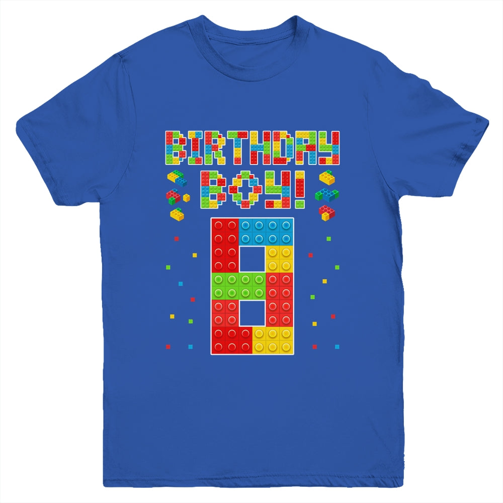 Cute 8th Birthday 8 Years Old Block Building Boys Lover Youth Shirt | siriusteestore