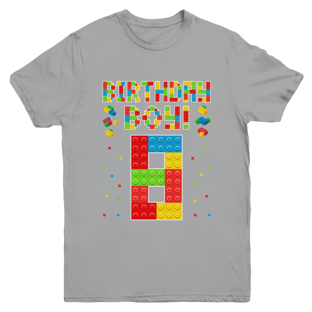Cute 8th Birthday 8 Years Old Block Building Boys Lover Youth Shirt | siriusteestore
