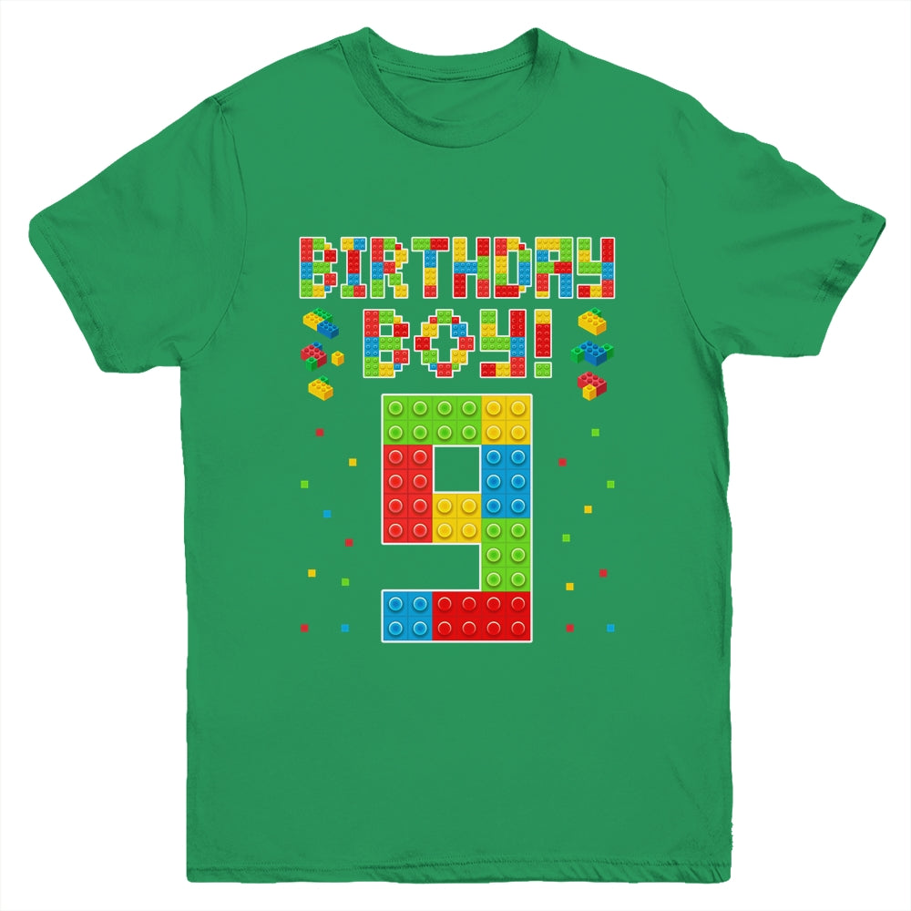 Cute 9th Birthday 9 Years Old Block Building Boys Lover Youth Shirt | siriusteestore