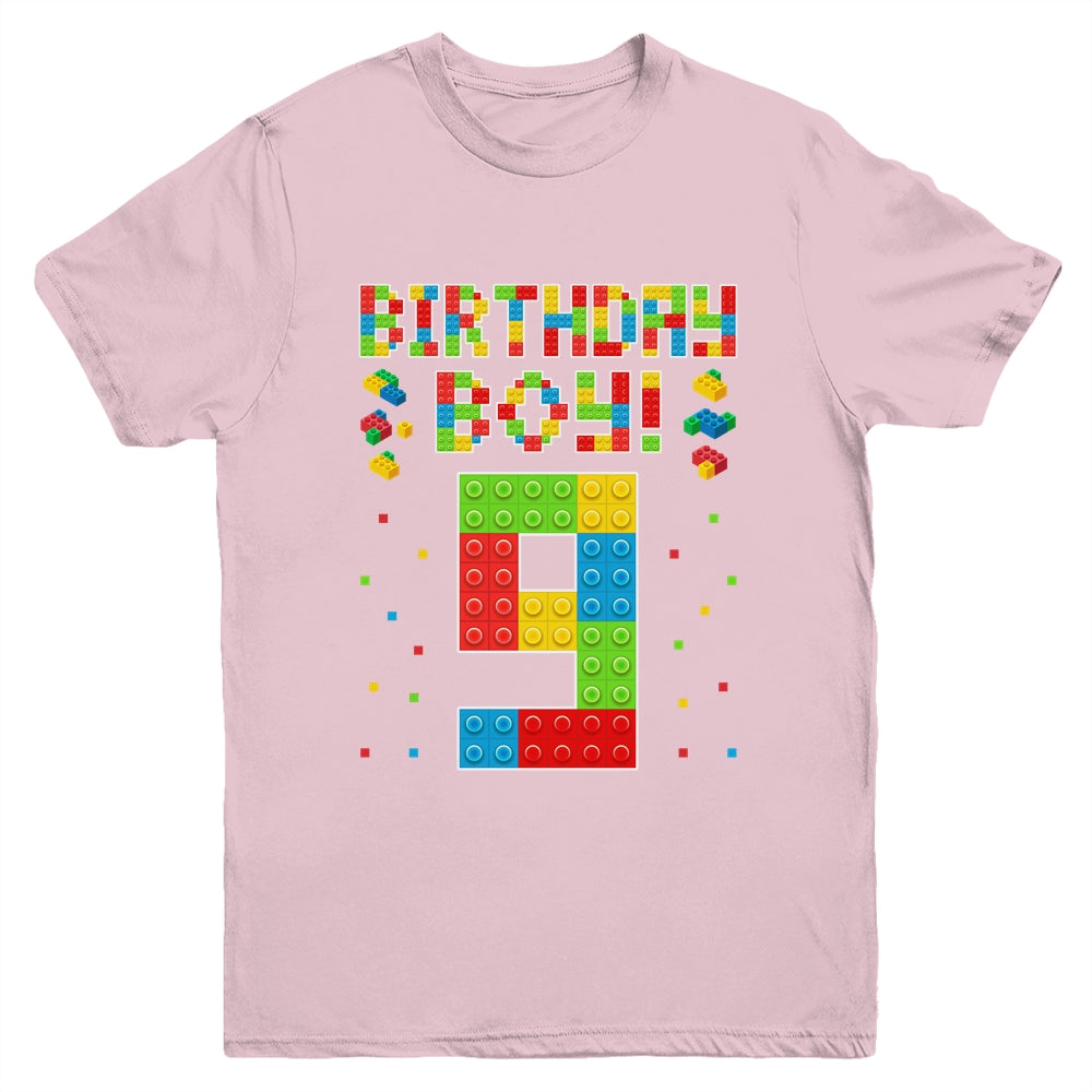 Cute 9th Birthday 9 Years Old Block Building Boys Lover Youth Shirt | siriusteestore